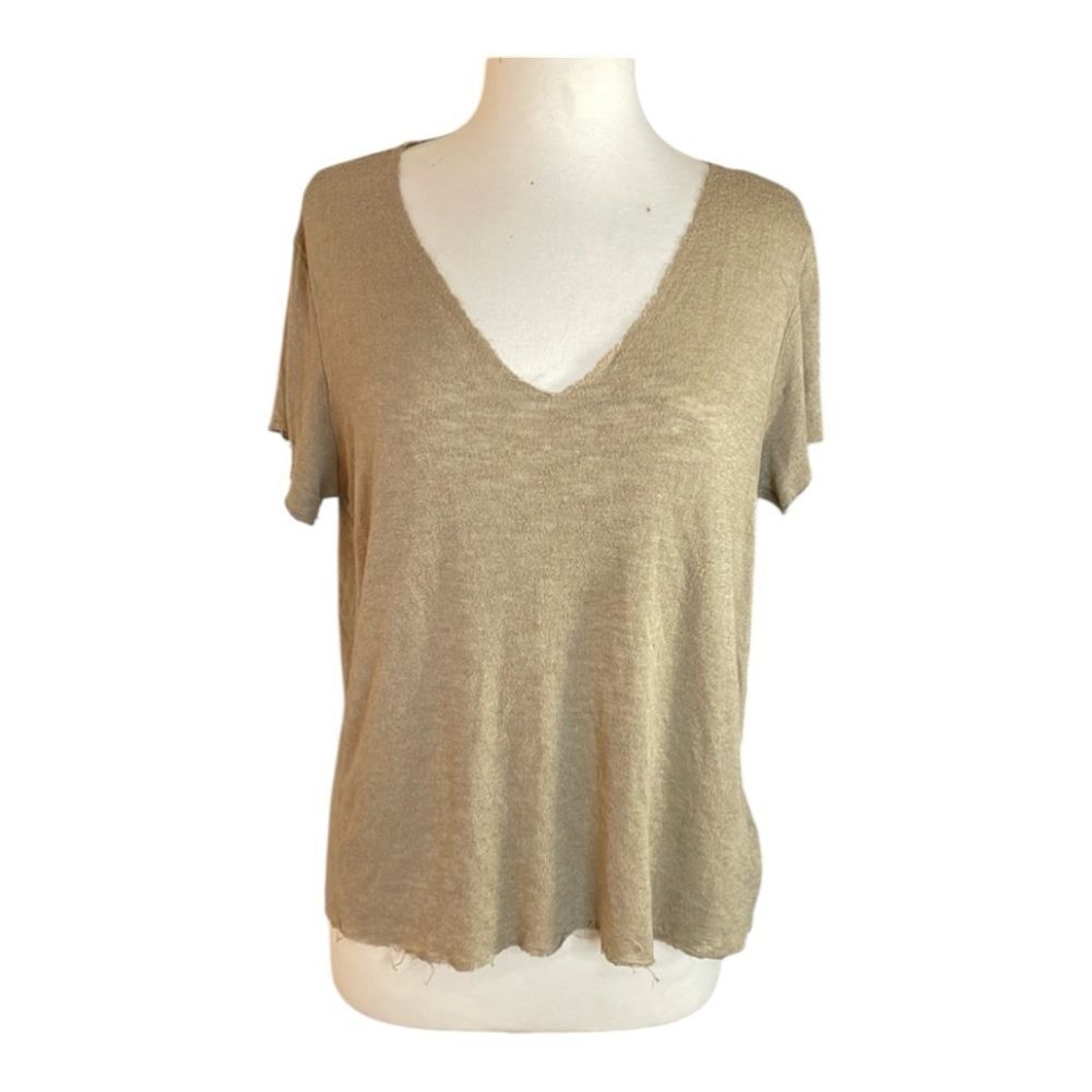 M//C taupe short sleeve top | size M